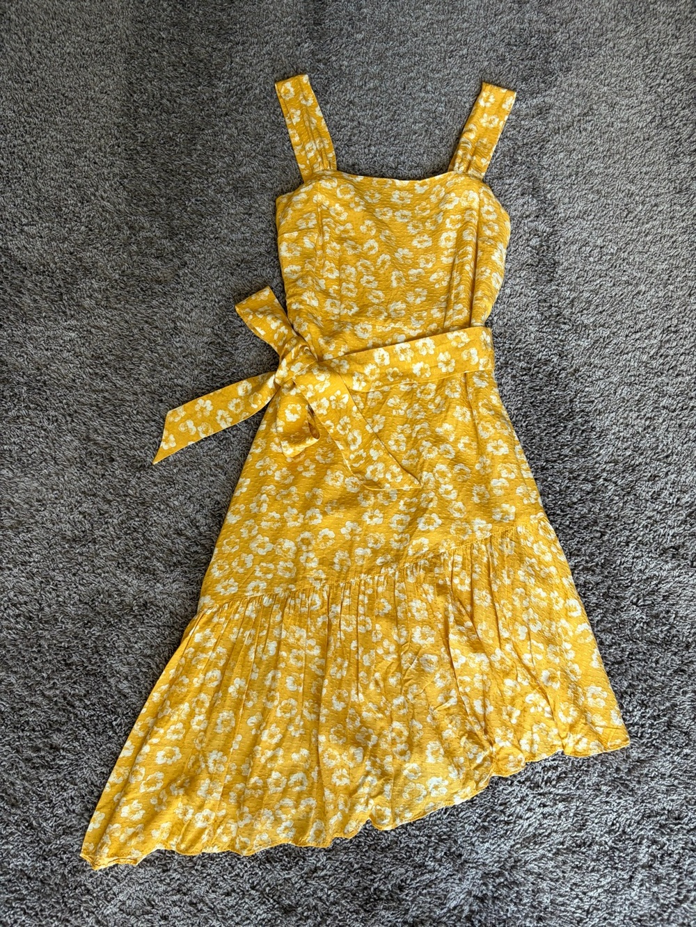 Sam Edelman Sunshine Floral Tie-Waist Yellow Midi Dress